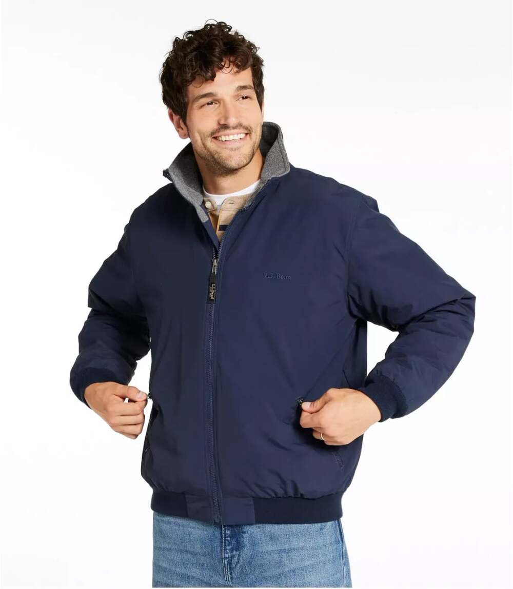 L.L. Bean Men's Fleece-Lined Warm-Up Jacket Navy Blue Size L Regular